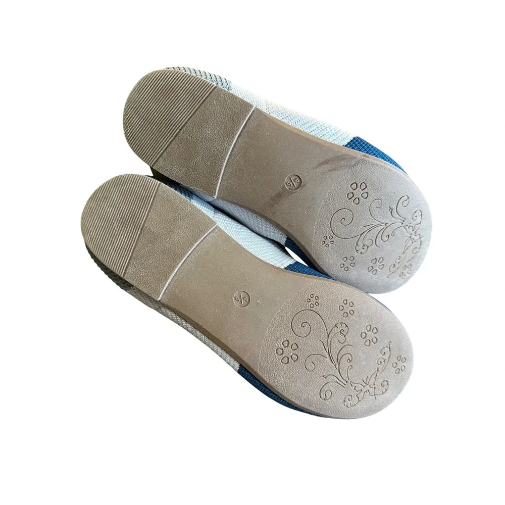 Lily & Dan Kids Girls Knit Ballet Flats Blue Tan‎ White Striped Size 4/5